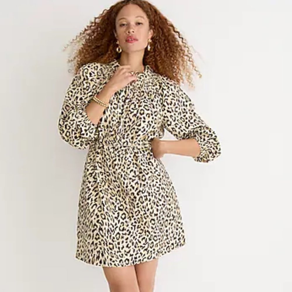 NWOT J. Crew Puff Sleeve Dress in leopard print
